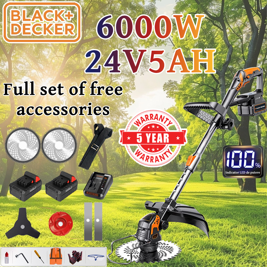 [Normal model] Lawn mower (6000w24V5AH) + alloy blade * 2 + alloy saw blade * 2 + alloy cutting head * 1 + three-blade knife * 1 + charger + battery * 1 + belt * 1 + other accessories + 5 years warranty